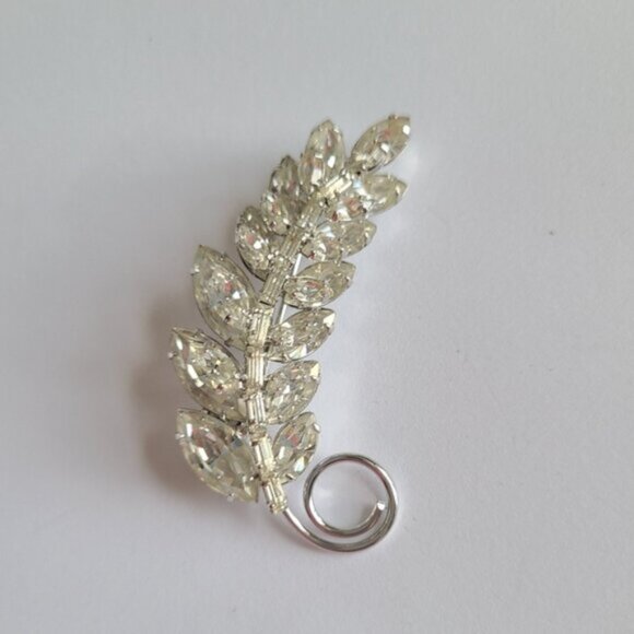 Vintage Jay Flex Sterling Silver Crystal Leaf Brooch Pin - Picture 7 of 14